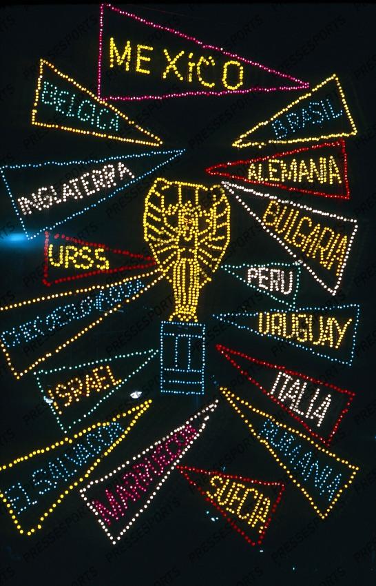 21 June 1970 - FIFA World Cup - Brazil v Italy A light display at the 1970 World Cup in Mexico Photo: Gerry Cranham 