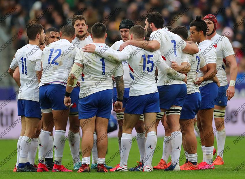 2020 Guinness Six Nations Championship Round 2, Stade de France, Paris, France 9/2/2020 France vs Italy The France team huddle Mandatory Credit ©INPHO/James Crombie 