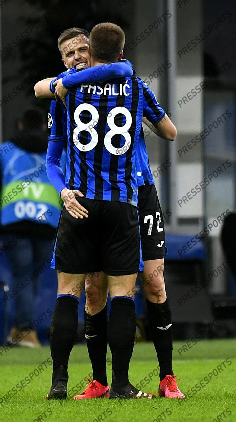 Foto IPP/Paolo Bona MIlano 19/02/2020 UEFA Champions League di calcio 2019/2020 ottavi gara di andata Atalanta-Valencia nela foto josip ilicic festeggia il gol con mario pasalic Italy Photo Press Worldwide Copyright 