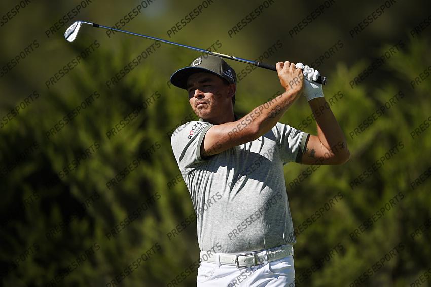 Oct 15, 2020; Las Vegas, Nevada, USA; Rickie Fowler tees off on the fifth hole during the first round of the CJ Cup golf tournament at Shadow Creek Golf Course. Mandatory Credit: Kelvin Kuo-USA TODAY Sports 