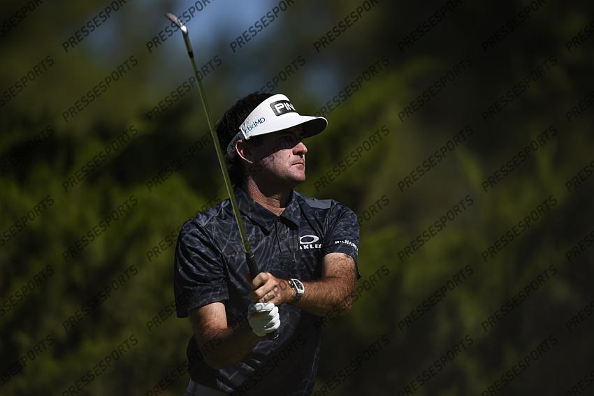 Oct 15, 2020; Las Vegas, Nevada, USA; Bubba Watson tees off on the fifth hole during the first round of the CJ Cup golf tournament at Shadow Creek Golf Course. Mandatory Credit: Kelvin Kuo-USA TODAY Sports 