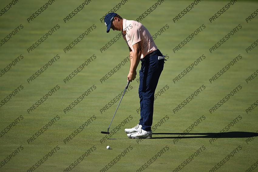 Oct 15, 2020; Las Vegas, Nevada, USA; Jordan Spieth putts on the fourth hole during the first round of the CJ Cup golf tournament at Shadow Creek Golf Course. Mandatory Credit: Kelvin Kuo-USA TODAY Sports 