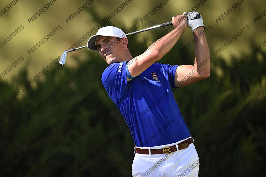 Oct 15, 2020; Las Vegas, Nevada, USA; Billy Horschel tees off on the fifth hole during the first round of the CJ Cup golf tournament at Shadow Creek Golf Course. Mandatory Credit: Kelvin Kuo-USA TODAY Sports 
