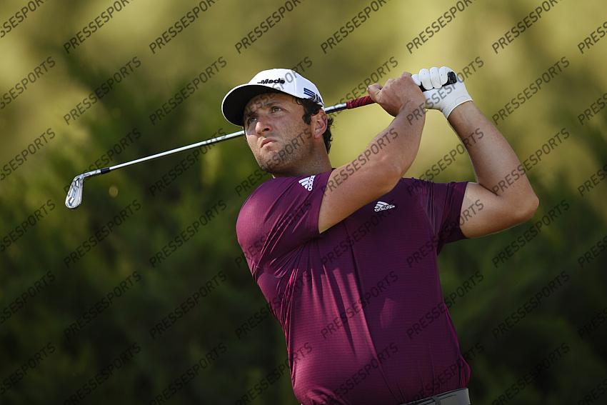 Oct 15, 2020; Las Vegas, Nevada, USA; Jon Rahm tees off on the fifth hole during the first round of the CJ Cup golf tournament at Shadow Creek Golf Course. Mandatory Credit: Kelvin Kuo-USA TODAY Sports 