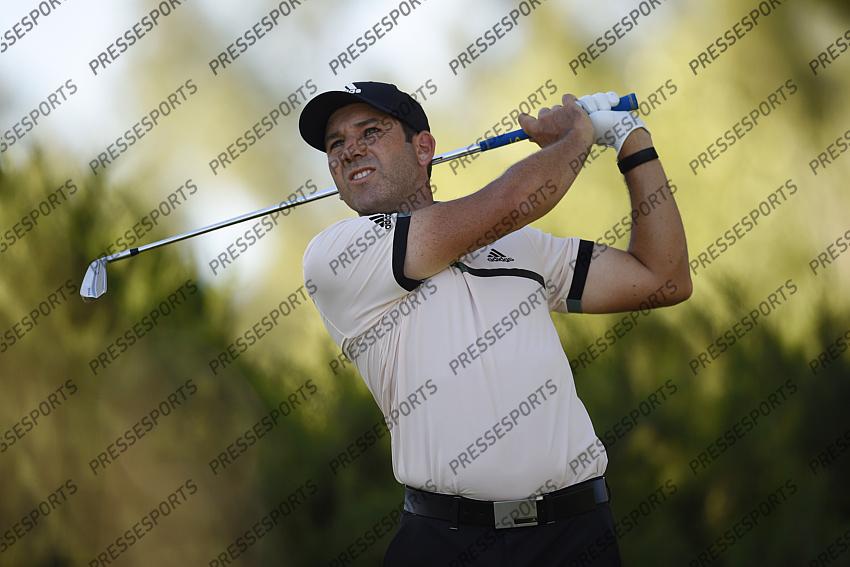 Oct 15, 2020; Las Vegas, Nevada, USA; Sergio Garcia tees off on the fifth hole during the first round of the CJ Cup golf tournament at Shadow Creek Golf Course. Mandatory Credit: Kelvin Kuo-USA TODAY Sports 