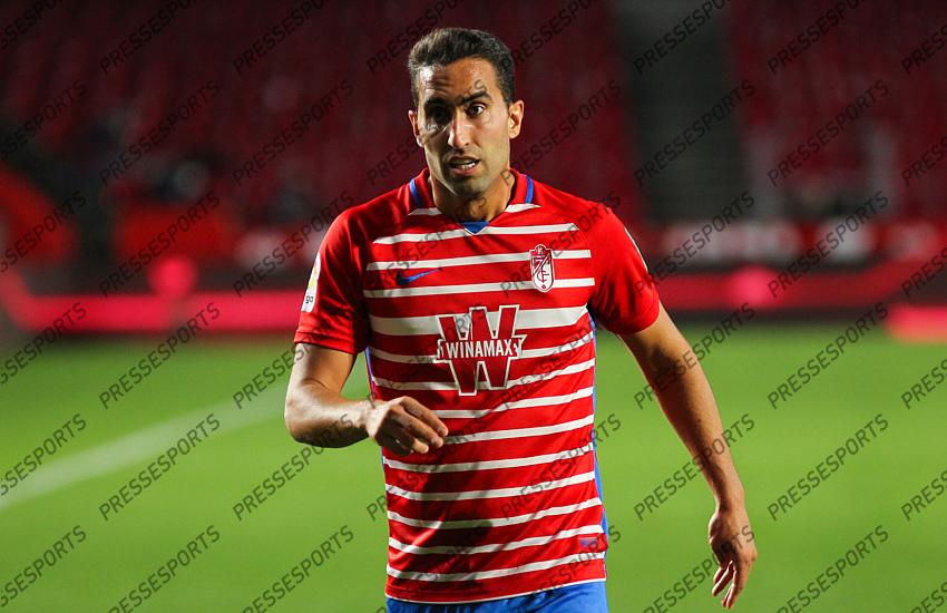Angel Montoro of Granada CF during the La Liga football match played between Granada CF and Levante UD at Nuevo los Carmenes stadium on November 01, 2020 in Granada, Spain. 