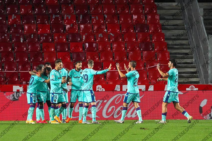 Ruben Vezo Levante UD celebrates a goal during the La Liga football match played between Granada CF and Levante UD at Nuevo los Carmenes stadium on November 01, 2020 in Granada, Spain. 