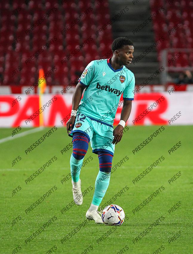 Mickael Malsa of Levante UD controls the ball during the La Liga football match played between Granada CF and Levante UD at Nuevo los Carmenes stadium on November 01, 2020 in Granada, Spain. 
