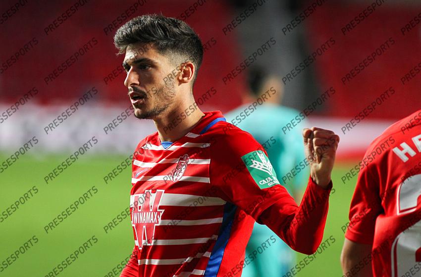 Carlos Neva of Granada CF celebrates during the La Liga football match played between Granada CF and Levante UD at Nuevo los Carmenes stadium on November 01, 2020 in Granada, Spain. 