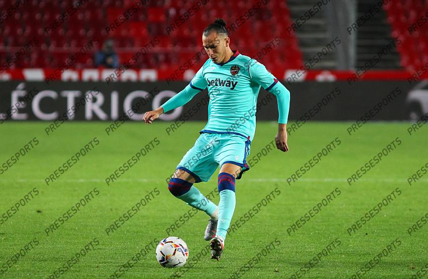 Francisco Javier Hidalgo "Son" of Levante UD in action during the La Liga football match played between Granada CF and Levante UD at Nuevo los Carmenes stadium on November 01, 2020 in Granada, Spain. 