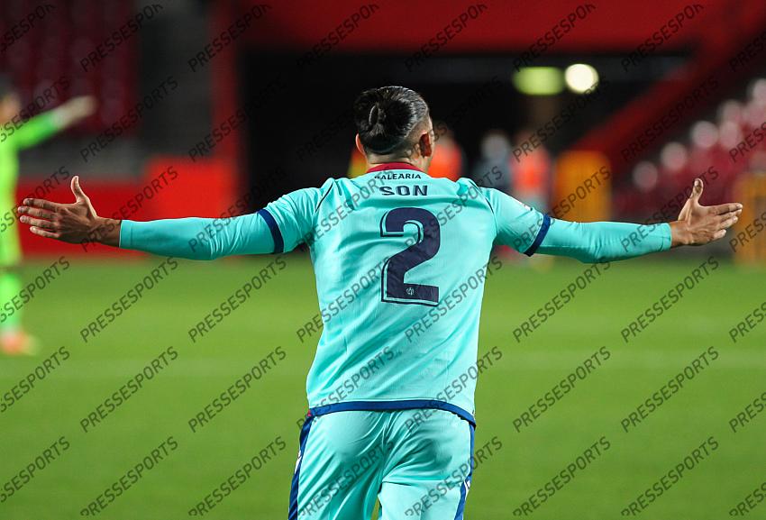 Francisco Javier Hidalgo "Son" of Levante UD protest during the La Liga football match played between Granada CF and Levante UD at Nuevo los Carmenes stadium on November 01, 2020 in Granada, Spain. 