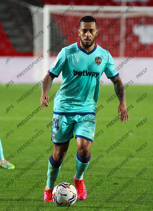 Ruben Vezo Levante UD controls the ball during the La Liga football match played between Granada CF and Levante UD at Nuevo los Carmenes stadium on November 01, 2020 in Granada, Spain. 