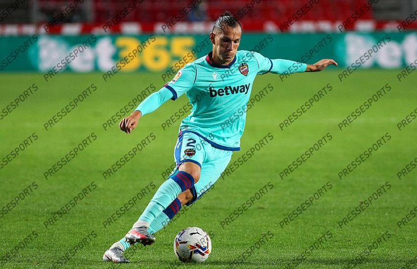 Francisco Javier Hidalgo "Son" of Levante UD controls the ball during the La Liga football match played between Granada CF and Levante UD at Nuevo los Carmenes stadium on November 01, 2020 in Granada, Spain. 