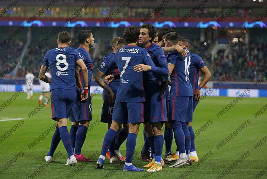 MOSCOW, RUSSIA - NOVEMBER 3, 2020: UEFA Champions League soccer match Group A Round 3 football match at RZD Arena. Atletico Madrid players celebrate a goal POOL / Atletico Madrid / Cordon Press For editorial use only Cordon Press 