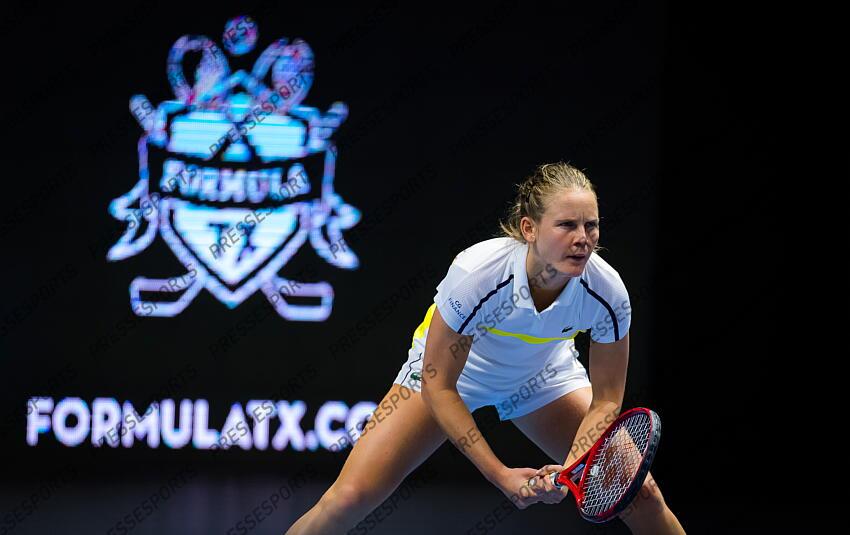 Fiona Ferro of France in action during her second-round match at the 2021 St. Petersburg Ladies Trophy WTA 500 tournament against Vera Zvonareva of Russia 