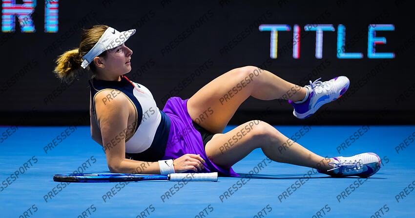 Katarina Zavatska of Ukraine in action during her first-round match at the 2021 St. Petersburg Ladies Trophy WTA 500 tournament against Anastasia Gasanova of Russia 