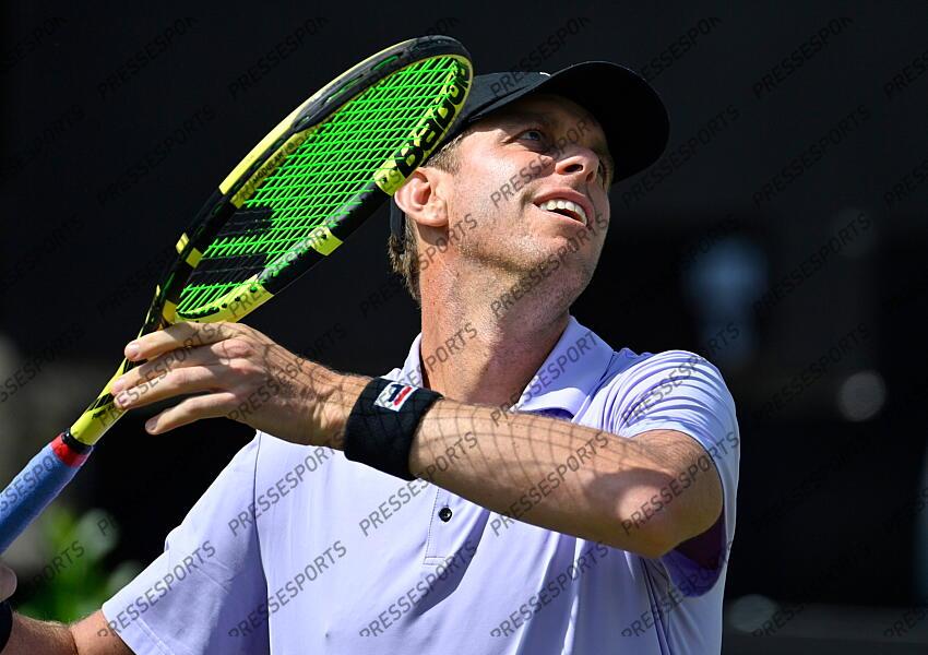 12.06.2021, Tennisclub Weissenhof, Stuttgart, GER, ATP Tour, Mercedes Cup in Stuttgart 2021, Halbfinale, im Bild Sam Querrey (USA) Aktion // during the semifinal match of Mercedes Cup Tournamen of the ATP Tour at the Tennisclub Weissenhof in Stuttgart, Germany on 2021/06/12. EXPA Pictures 