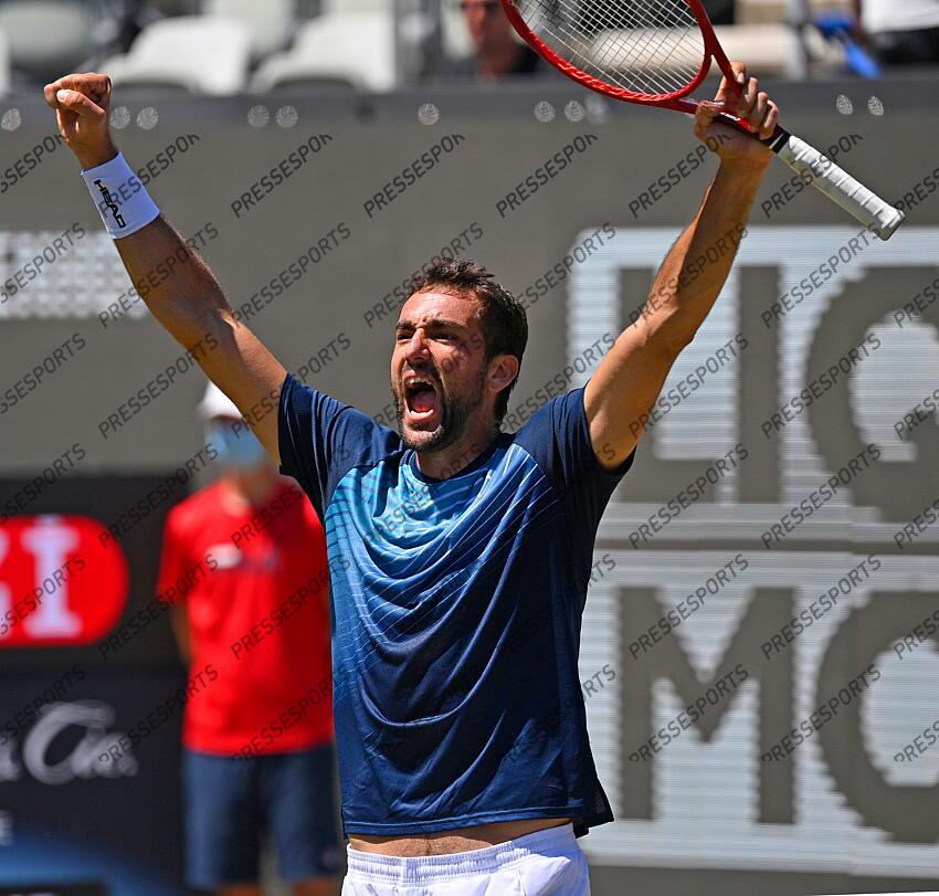 13.06.2021, Tennisclub Weissenhof, Stuttgart, GER, ATP Tour, Mercedes Cup in Stuttgart 2021, Finale, im Bild Marin Cilic (CRO)) Schlussjubel nach Gewinn des Finale Gestik, Geste // during the final match for the Mercedes Cup Tournamen of the ATP Tour at the Tennisclub Weissenhof in Stuttgart, Germany on 2021/06/13. EXPA Pictures 