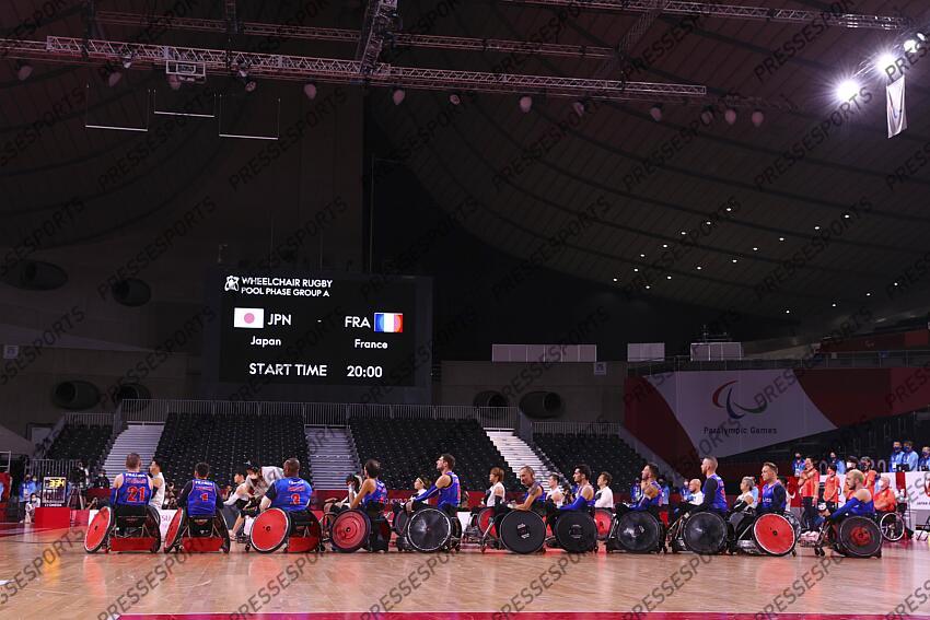 France team group (FRA), AUGUST 25, 2021 - WheelChair Rugby : Pool Phase Group A match between Japan - France during the Tokyo 2020 Paralympic Games at the Yoyogi National Gymnasium in Tokyo, Japan. (Photo by Yohei Osada/AFLO SPORT) JEUX PARALYMPIQUES DE TOKYO 2020 