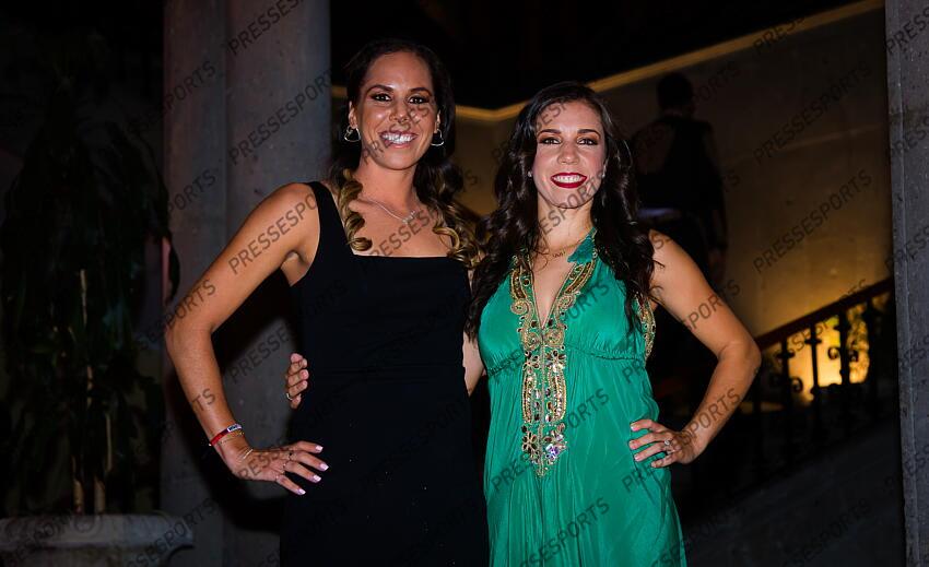 Giuliana Olmos of Mexico & Sharon Fichman of Canada during the iconic photo shoot ahead of ceremony of the 2021 Akron WTA Finals Guadalajara WTA tennis tournament soiree gala 2021 Akron WTA Finals Guadalajara Monday Draw 