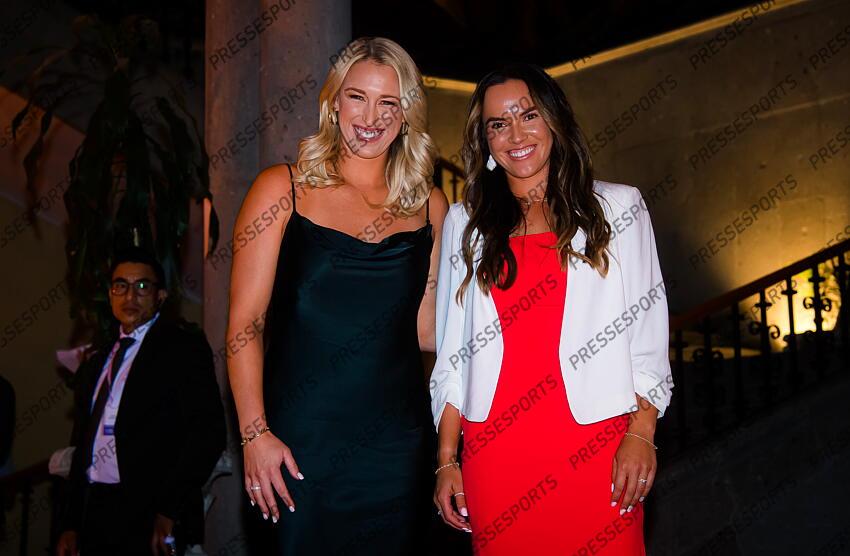 Alexa Guarachi of Chile & Desirae Krawczyk of the United States during the draw ceremony of the 2021 Akron WTA Finals Guadalajara WTA tennis tournament soiree gala 2021 Akron WTA Finals Guadalajara Monday Draw 