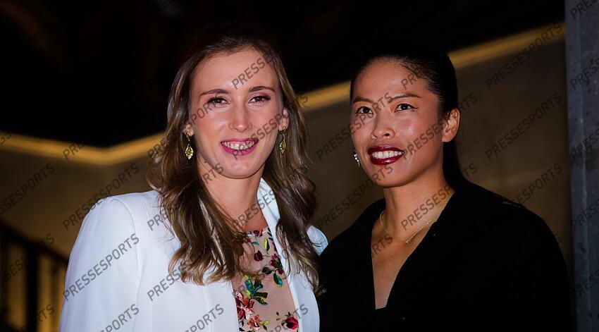 Elise Mertens of Belgium & Su-Wei Hsieh of Chinese Taipeh during the draw ceremony of the 2021 Akron WTA Finals Guadalajara WTA tennis tournament soiree gala 2021 Akron WTA Finals Guadalajara Monday Draw 