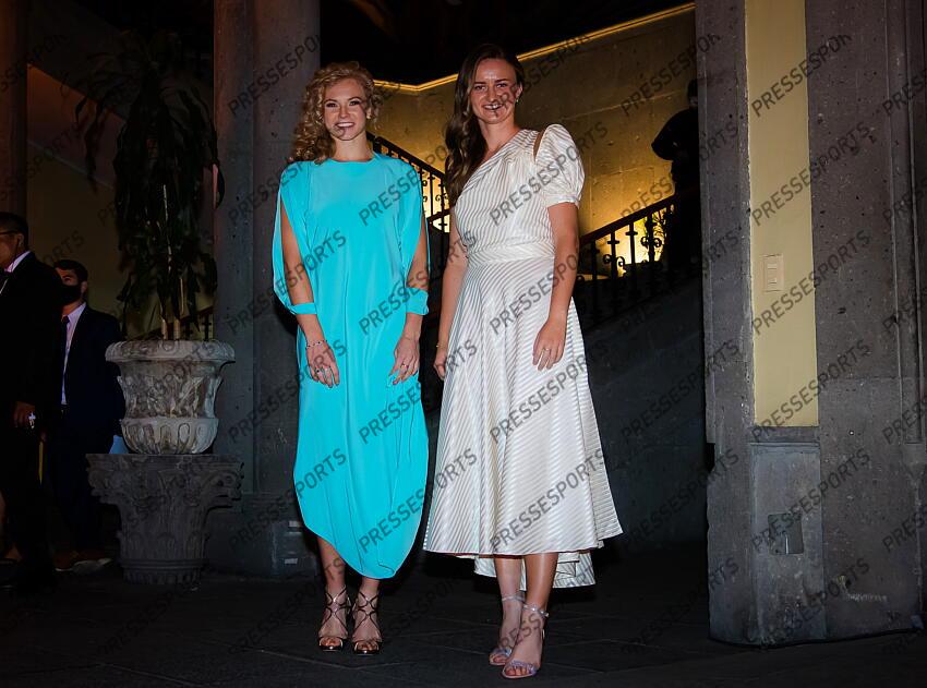 Katerina Siniakova & Barbora Krejcikova of the Czech Republic during the draw ceremony of the 2021 Akron WTA Finals Guadalajara WTA tennis tournament soiree gala 2021 Akron WTA Finals Guadalajara Monday Draw 