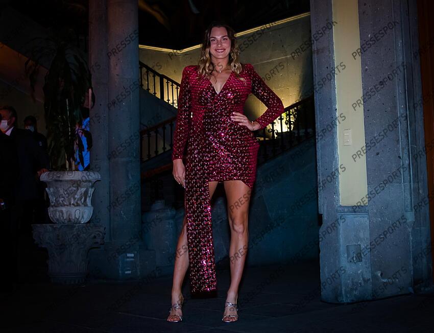 Aryna Sabalenka of Belarus during the draw ceremony of the 2021 Akron WTA Finals Guadalajara WTA tennis tournament soiree gala 2021 Akron WTA Finals Guadalajara Monday Draw 