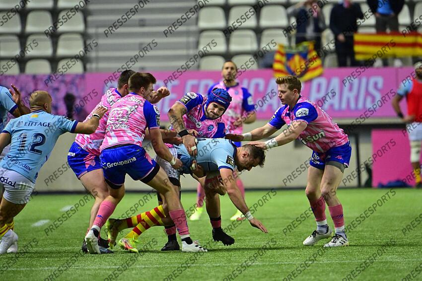 barre (leo)arrate (alex) pujol (jean bernard) hall (james) STADE FRANCAIS-PERPIGNAN (27-17) 