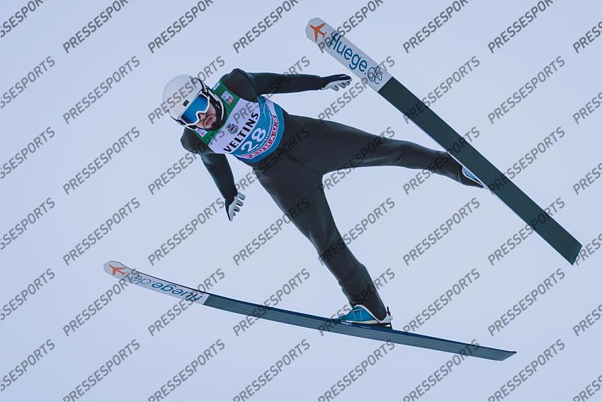 31.12.2021, Olympiaschanze, Garmisch Partenkirchen, GER, FIS Weltcup Skisprung, Vierschanzentournee, Garmisch Partenkirchen, Qualifikation, im Bild Sabirzhan Muminov (KAZ) // Sabirzhan Muminov of Kazakhstan during his Qualification Jump for the Four Hills Tournament of FIS Ski Jumping World Cup at the Olympiaschanze in Garmisch Partenkirchen, Germany on 2021/12/31. EXPA Pictures 