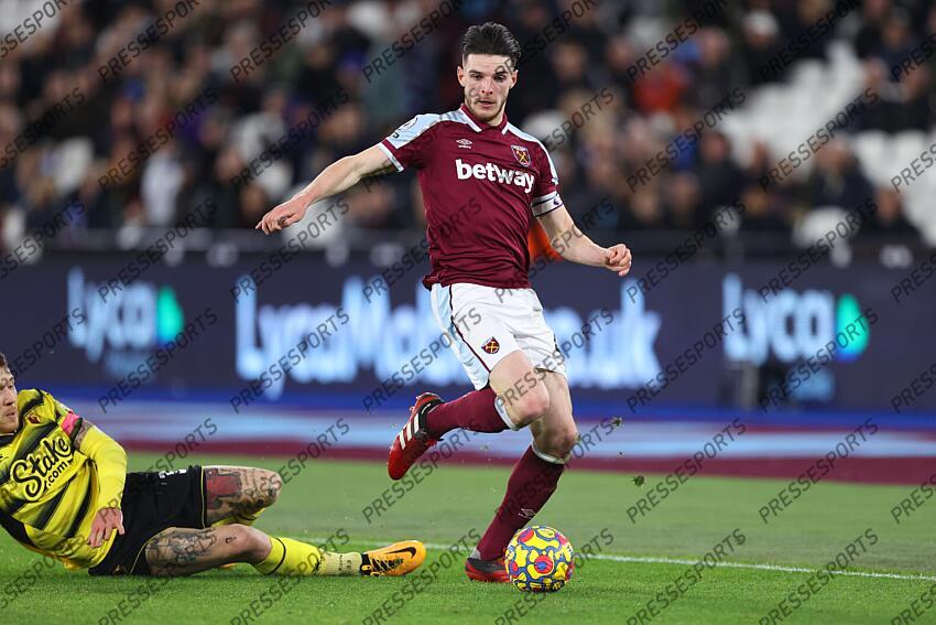 8 February 2022, London - Premier League Football - West Ham United v Watford - Declan Rice of West Ham - Photo: Charlotte Wilson / Offside. WEST HAM UNITED-WATFORD (1-0) 
