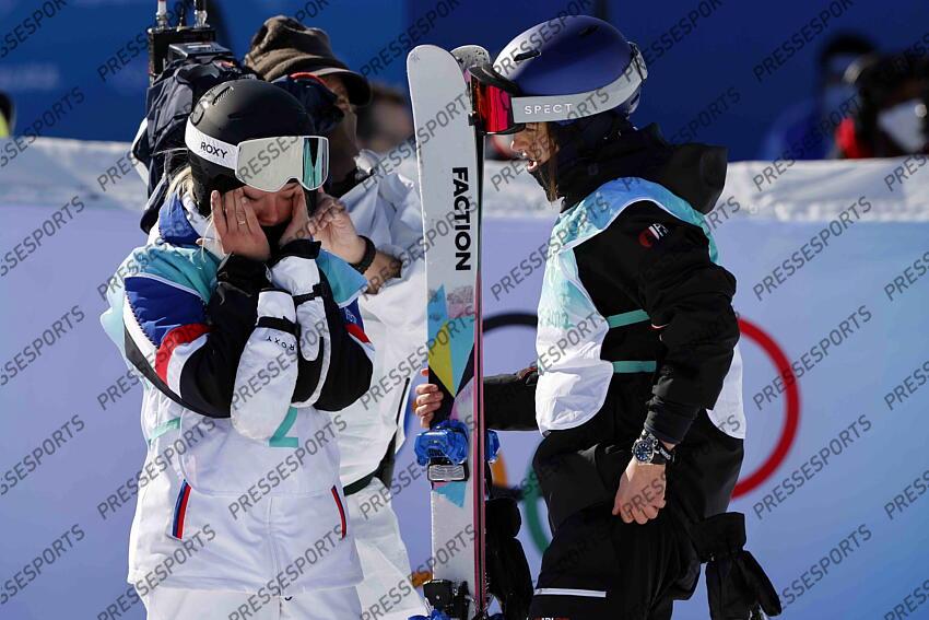 BEIJING, CHINA - FEBRUARY 8 : Tess Ledeux of Team France wins the silver medal, Mathilde Gremaud of Team Switzerland wins the bronze medal during the Olympic Games 2022, Women's Freeski Big Air on February 8, 2022 in Zhangjiakou China. (Photo by Christophe Pallot/Agence Zoom) BIG AIR FEMMES 