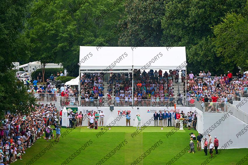 Aug 28, 2022; Atlanta, Georgia, USA; Rory McIlroy tees off on the 1st hole during the final round of the TOUR Championship golf tournament. Mandatory Credit: Adam Hagy-USA TODAY Sports FINALE FEDEX CUP 