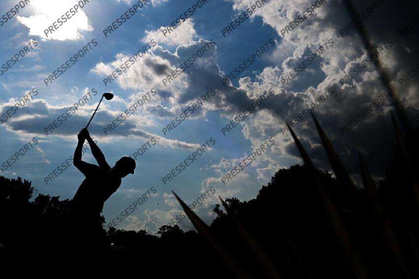 Aug 27, 2022; Atlanta, Georgia, USA; Xander Schauffele tees off on the 10th hole during the third round of the TOUR Championship golf tournament. Mandatory Credit: Adam Hagy-USA TODAY Sports FINALE FEDEX CUP 