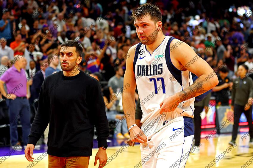 Oct 19, 2022; Phoenix, Arizona, USA; Dallas Mavericks guard Luka Doncic (77) reacts after losing to the Phoenix Suns at Footprint Center. Mandatory Credit: Mark J. Rebilas-USA TODAY Sports NBA: Dallas Mavericks at Phoenix Suns 