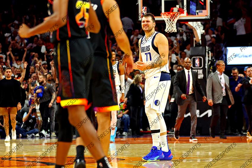 Oct 19, 2022; Phoenix, Arizona, USA; Dallas Mavericks guard Luka Doncic (77) reacts after losing to the Phoenix Suns at Footprint Center. Mandatory Credit: Mark J. Rebilas-USA TODAY Sports NBA: Dallas Mavericks at Phoenix Suns 