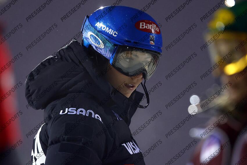 LEVI, FINLAND - NOVEMBER 20: Mikaela Shiffrin of Team United States inspects the course during the Audi FIS Alpine Ski World Cup Women's Slalom on November 20, 2022 in Levi, Finland. (Photo by Christophe Pallot/Agence Zoom) SLALOM LEVI 2 