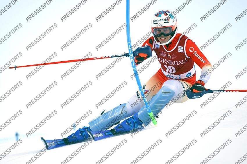 LEVI, FINLAND - NOVEMBER 20: Michelle Gisin of Team Switzerland in action during the Audi FIS Alpine Ski World Cup Women's Slalom on November 20, 2022 in Levi, Finland. (Photo by Christophe Pallot/Agence Zoom) SLALOM LEVI 2 