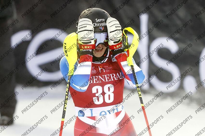 LEVI, FINLAND - NOVEMBER 20: Chiara Pogneaux of Team France reacts during the Audi FIS Alpine Ski World Cup Women's Slalom on November 20, 2022 in Levi, Finland. (Photo by Christophe Pallot/Agence Zoom) SLALOM LEVI 2 