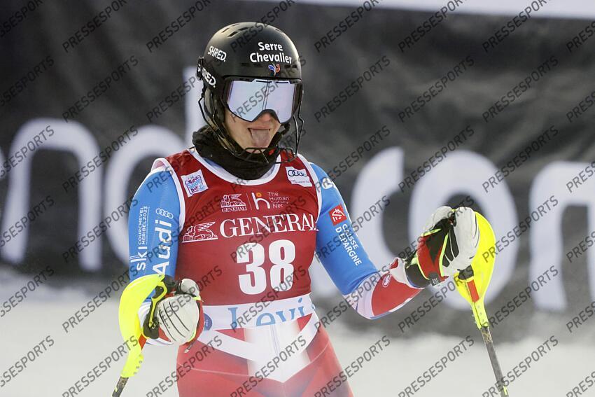 LEVI, FINLAND - NOVEMBER 20: Chiara Pogneaux of Team France reacts during the Audi FIS Alpine Ski World Cup Women's Slalom on November 20, 2022 in Levi, Finland. (Photo by Christophe Pallot/Agence Zoom) SLALOM LEVI 2 