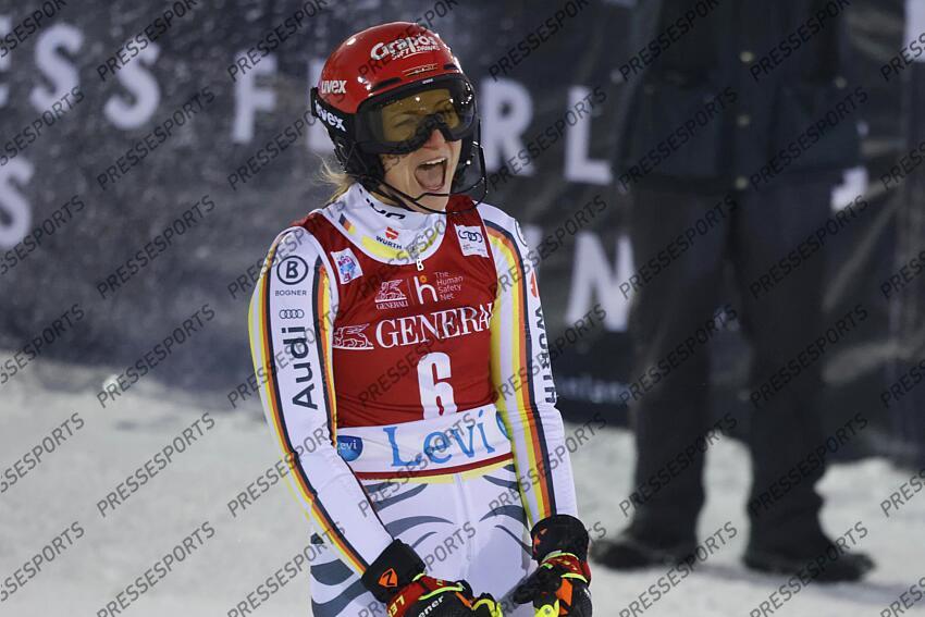 LEVI, FINLAND - NOVEMBER 20: Lena Duerr of Team Germany reacts during the Audi FIS Alpine Ski World Cup Women's Slalom on November 20, 2022 in Levi, Finland. (Photo by Christophe Pallot/Agence Zoom) SLALOM LEVI 2 
