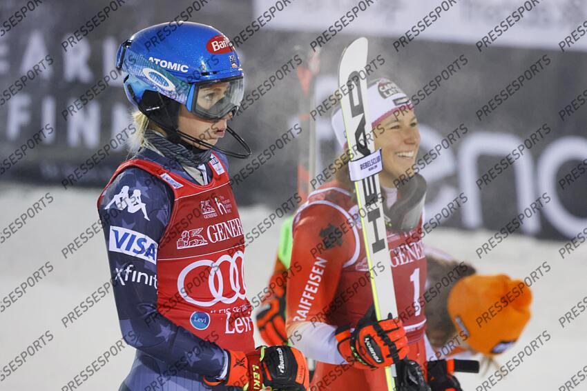 LEVI, FINLAND - NOVEMBER 20: Mikaela Shiffrin of Team United States takes 1st place during the Audi FIS Alpine Ski World Cup Women's Slalom on November 20, 2022 in Levi, Finland. (Photo by Christophe Pallot/Agence Zoom) SLALOM LEVI 2 