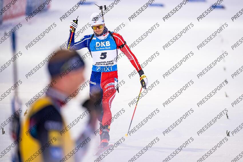 KONTIOLAHTI, FINLAND - DECEMBER 04: Emilien Jacquelin of Team France takes 3rd place during the men and women pursuit IBU Biathlon World Cups on december 04, 2022 in Kontiolahti, Finland. (Photo by Kevin Voigt/Agence Zoom) POURSUITE HOMMES 