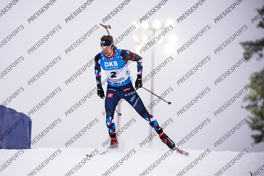 KONTIOLAHTI, FINLAND - DECEMBER 04: Sturla Holm Laegreid of Team Norway takes 2nd place during the men and women pursuit IBU Biathlon World Cups on december 04, 2022 in Kontiolahti, Finland. (Photo by Kevin Voigt/Agence Zoom) POURSUITE HOMMES 