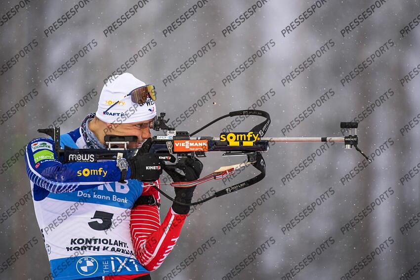 KONTIOLAHTI, FINLAND - DECEMBER 04: Emilien Jacquelin of Team France takes 3rd place during the men and women pursuit IBU Biathlon World Cups on december 04, 2022 in Kontiolahti, Finland. (Photo by Kevin Voigt/Agence Zoom) POURSUITE HOMMES 