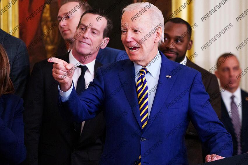 Jan 17, 2023; Washington, DC, USA; President Joe Biden welcomes the Golden State Warriors to the East Room of the White House to celebrate their 2022 NBA championship at The White House. Mandatory Credit: Josh Morgan-USA TODAY GOLDEN STATE WARRIORS A LA MAISON BLANCHE 