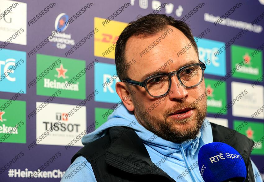 Heineken Champions Cup Round 4 Pool A, Aviva Stadium, Dublin 21/1/2023 Leinster vs Racing 92 Racing 92 assistant coach Rory Teague speaks to the media Mandatory Credit ©INPHO/Dan Sheridan LEINSTER-RACING 92 (36-10) 