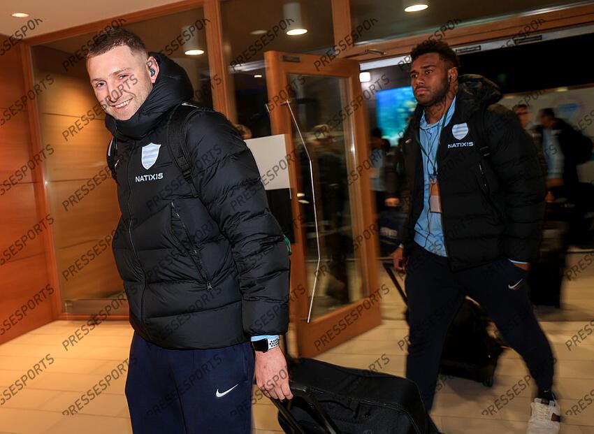 Heineken Champions Cup Round 4 Pool A, Aviva Stadium, Dublin 21/1/2023 Leinster vs Racing 92 Racing 92's Finn Russell and Kitione Kamikamica arrive Mandatory Credit ©INPHO/Dan Sheridan LEINSTER-RACING 92 (36-10) 