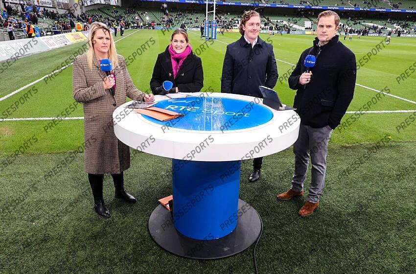 Heineken Champions Cup Round 4 Pool A, Aviva Stadium, Dublin 21/1/2023 Leinster vs Racing 92 RTE Sport Pundits Jacqui Hurley, Fiona Coghlan, Dan Leavy and Jamie Heaslip Mandatory Credit ©INPHO/Billy Stickland LEINSTER-RACING 92 (36-10) 