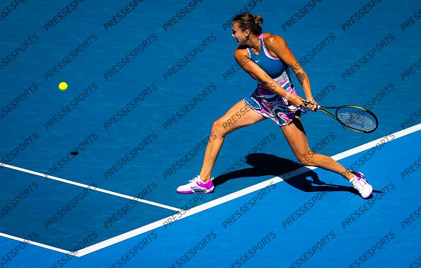 Aryna Sabalenka of Belarus in action during the fourth round of the 2023 Australian Open Grand Slam tennis tournament 2023 Australian Open - Day 8 